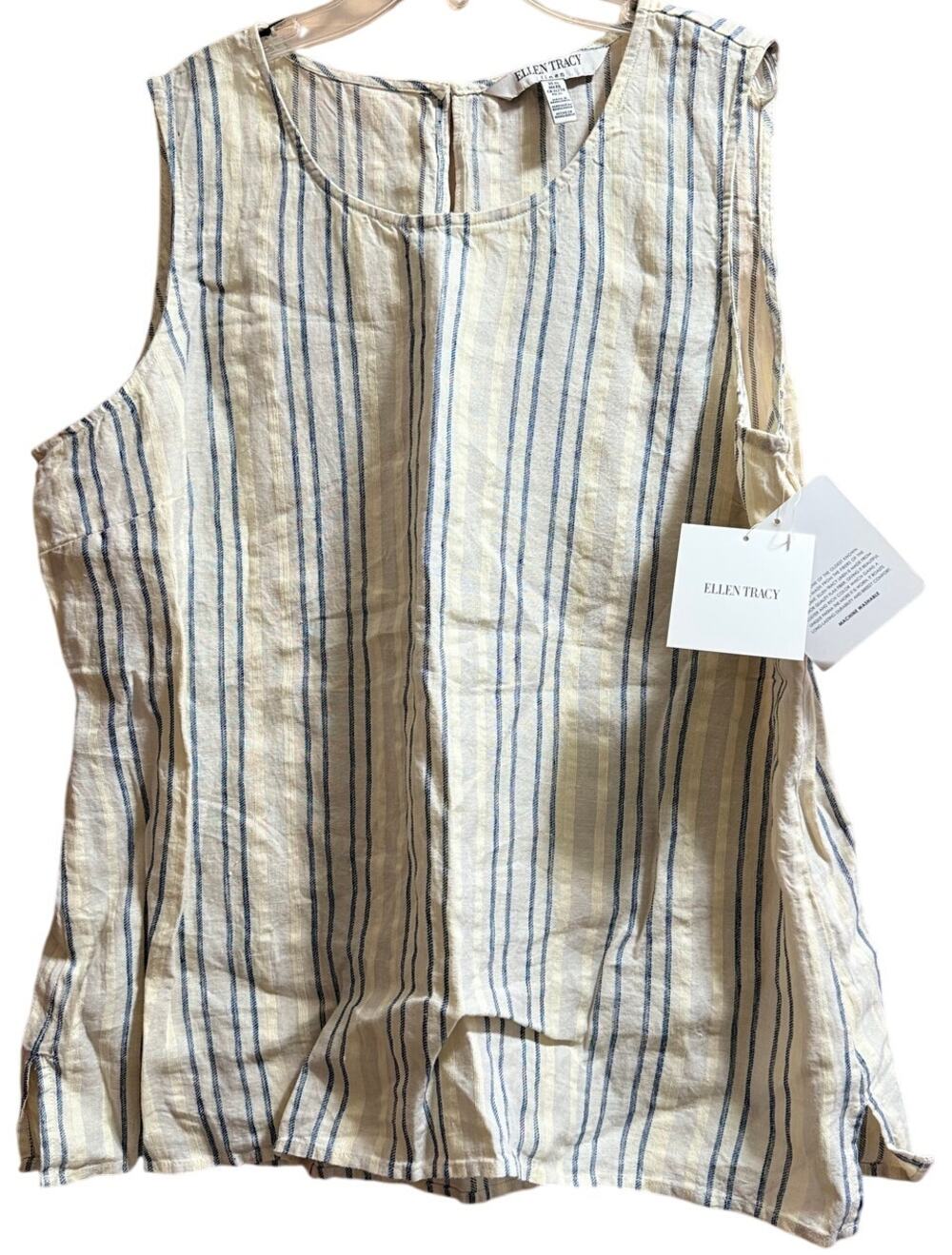 Ellen Tracy Linen Blue & White Stripe Blouse - Size XL - NWT - $70 MSRP